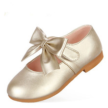 B&D Brand Children Baby Girl Single Shoes Kids Princess Shoes For Girls PU Leather Bowtie Shoes Fits 1~15 Year Girl Gold/Pink
