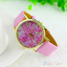 2014 New Fashion Women dress Leather Geneva Rose Flower Watch Dress Quartz Watches 0ODE