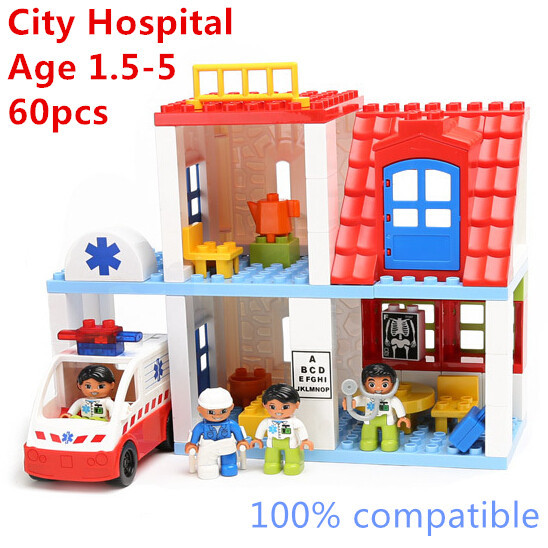 60pcs Big Building Blocks City Central Hospital Set Compatible with L*go Duplo Quality ABS Baby Toys Educational Toys