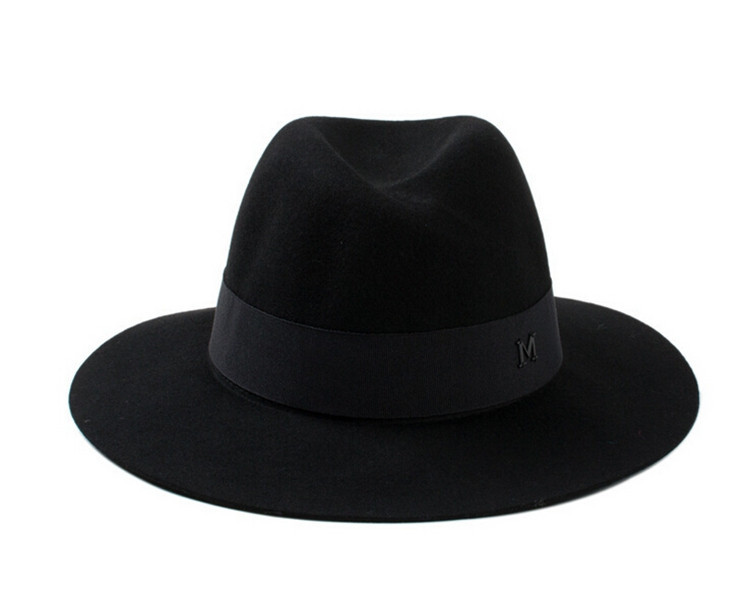 Wide Brim Panama Hats For Women M Letter Wool Fedora Hat Female Sombreros Black Church Hats For Girls Fashion Caps For Girls (3)