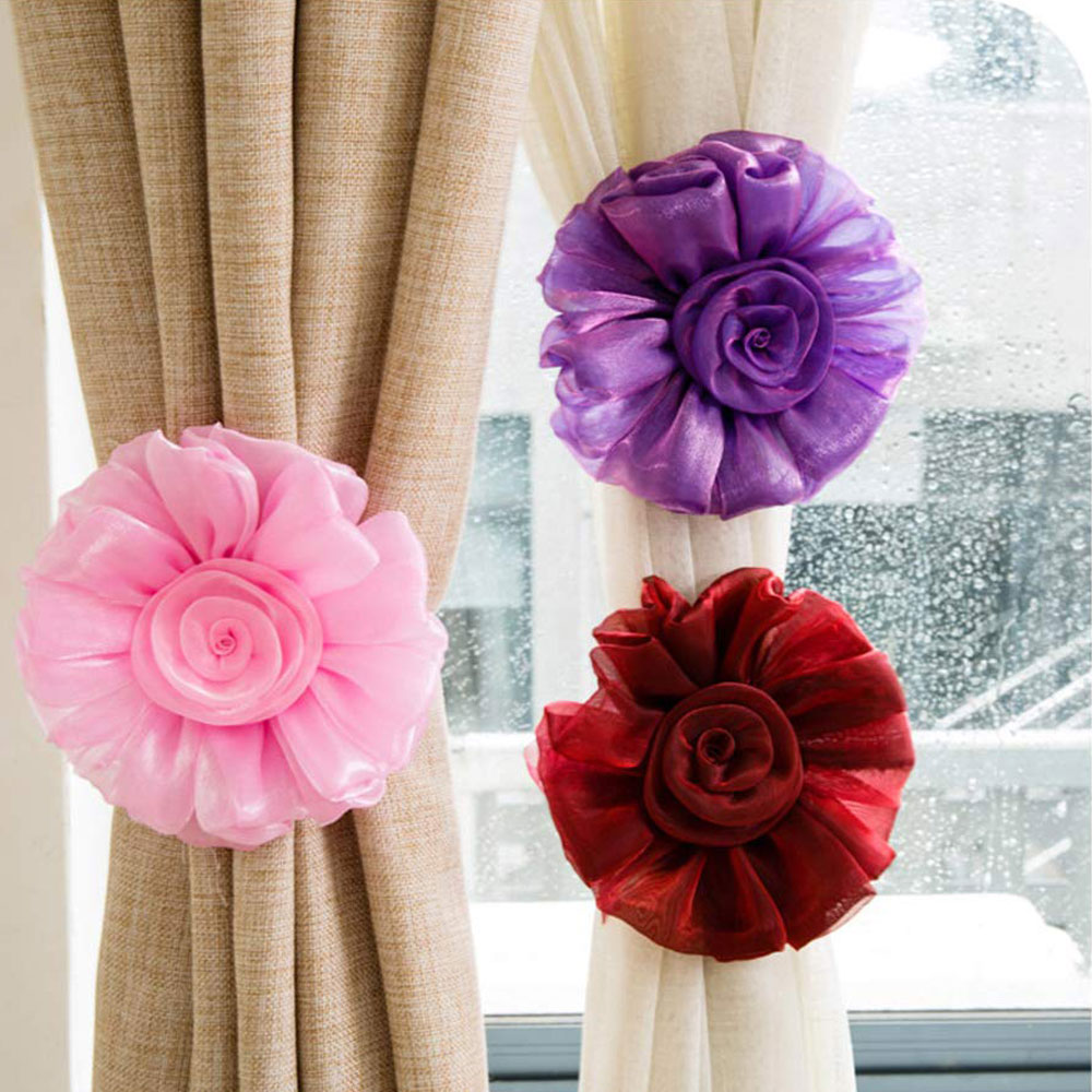 1Pair Rose Flower Window Curtain Tieback Buckle Clamp Hook Fastener Home Decor 