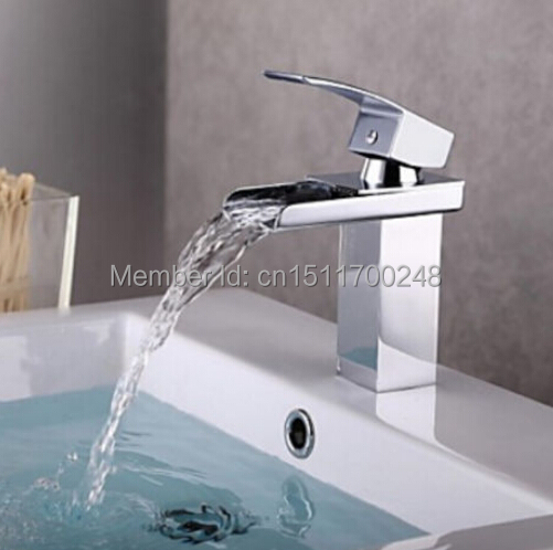 Contemporary Deck mounted Chrome Brass Waterfall Bathroom Basin Faucet Sink Mixer Tap