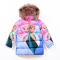 Height 100 140cm girl fashion cartoon winter clothing elsa fur collar winter parkars Duck down jacket