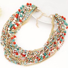 Bohemia Colorful Multilayer Long Beads Bib Statement Choker Chunky Collier femme Fine Jewelry Necklace Women Free