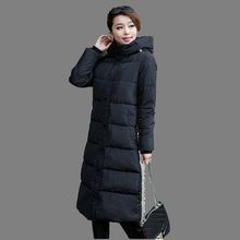 Europe 2016 Winter Latest Fashion Women Coat Elegant Pure color Slim Big yards Hooded Thicken Warm Long Cotton Down Jacket G0255