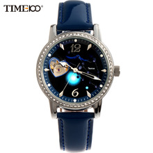 TIME100 Women’s 12 Constellation Taurus Automatic Self-wind Mechanical Watch Diamond Ladies Leather Band Wrist Watch#W80050L.02A