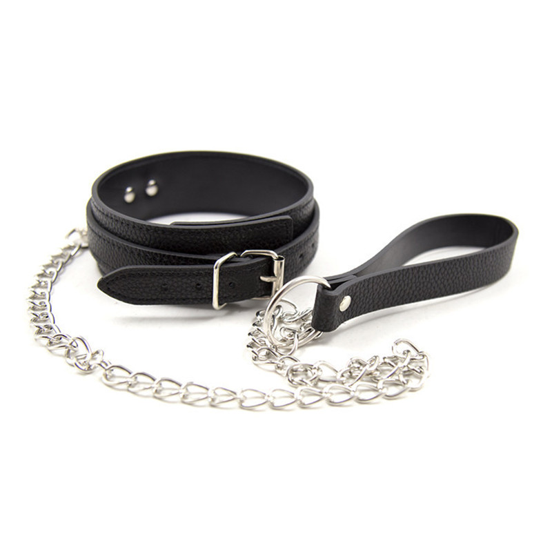 1pc 53cm Sexy Black Pu Leather Sex Collar And Leash Bondage Toys For Sex Love Games Erotic