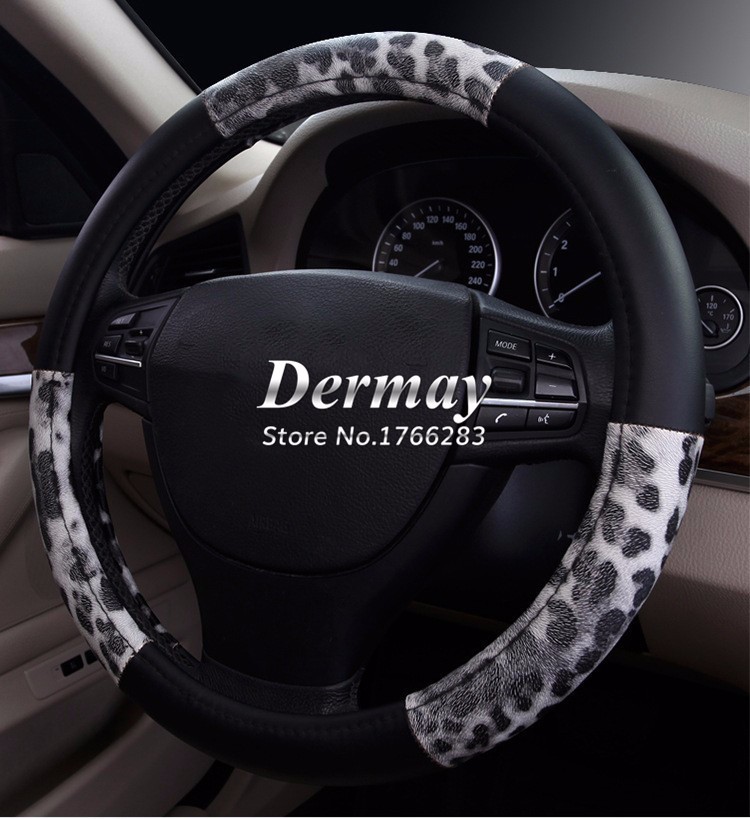 12_New arrivals fashion personalized leopard print women men black gold car steering wheel cover 4 seasons universal free shipping