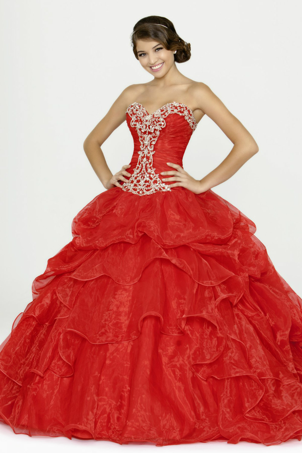 Puffy Red Quinceanera Dresses Ball Gowns Corset Organza Sexy Sweet 16