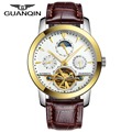 GUANQIN Sport Watch Men Brand New 24 Hours Moon Phase Relogio Leather Analog Military Business Wrist