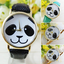 Women s Panda Pattern Round Dial Faux Leather Analog Quartz Wrist Watch 6LAT