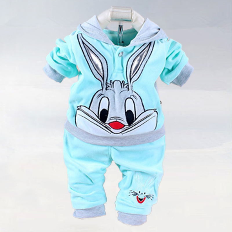 1 Sets retail 2015 Spring Autumn baby set cartoon rabbit velvet set twinset long sleeve set