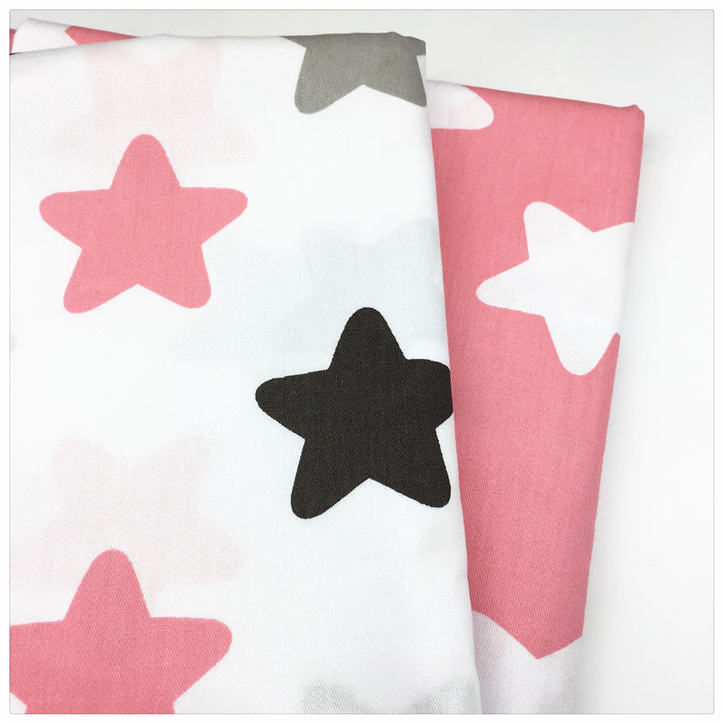 Pink Stars Print Twill Cotton Fabric Tissue Meter For DIY Handmade Sewing Tilde Patchwork Baby The Cloth Bedding Home Textile