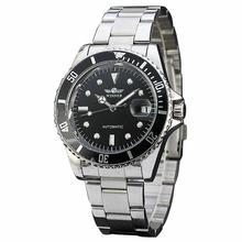 WINNER Best Sale Men Classic Business Automatic Mechanical Wrist Watch Stainless-steel Band Rotation Case Calendar Window + BOX