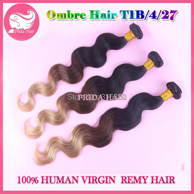 Prida Hair Unprocessed 6A Virgin Brazilian 3 tone Ombre Hair Extension,Cheap 3pcs Lot 3 tone Ombre Hair Weave Bundles T1B-4-27