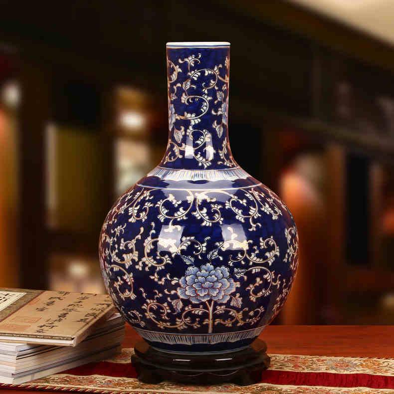 Blue and white porcelain vase jingdezhen ceramics vase hand painted peony Chinese style household vase for wedding decoration (1)