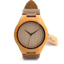 Fashion Handmade Gift Item Bamboo Wooden Watches With Genuine Cowhide Leather Strap Japan Quartz Movement 2035