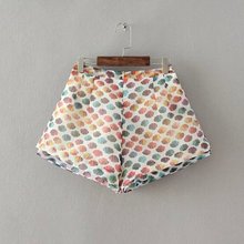 2015 summer New Fashion Ladies elegant Shell printing shorts vintage pockets casual Slim brand quality rainbow