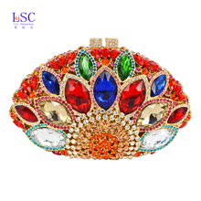 LaSC Newest Red stylish women evening bag Luxury Rhinestone clutch bag crystal handbags party purse wedding bag pochette SC106