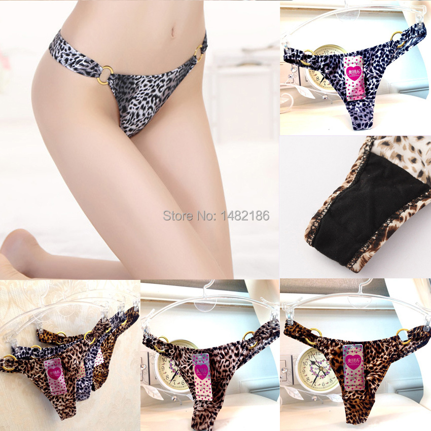 Fashion Women Leopard Briefs Hole Bow Hollow Lady Sexy Lace G String Thongs Panties Knickers Lingerie