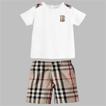 High Quality 2pcs Baby Boys Clothing Set Summer Style 2016 New Brand Short Sleeve Tshirt + Plaid Shorts Pants Kids Clothes Sets