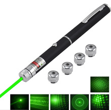 6 in 1 Stylish 532nm 5mW Green Ray Beam Light Laser Pointer Pen Copper Presenter 6 Styles Different Lazer Patterns + 5pcs Caps