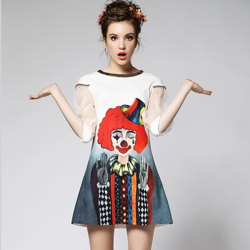 Summer 2014 fashion summer women's clown print lantern sleeve a-line skirt one-piece dress