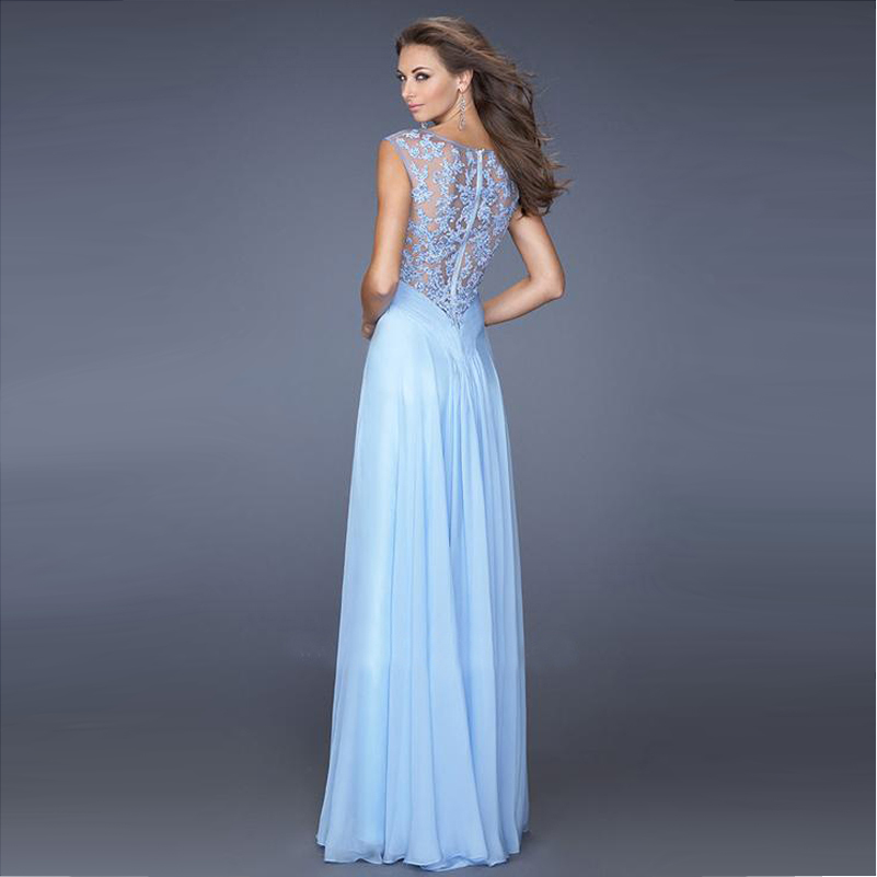 Images of Blue Lace Prom Dress - Reikian