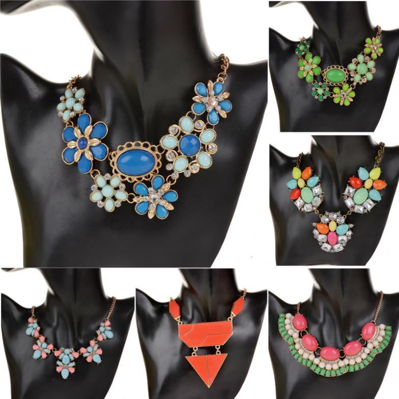 Fashion Vintage Jewelry Retro Copper Shourouk Crystal Collar Necklaces Pendants Acrylic Flower Statement Collar Necklace women