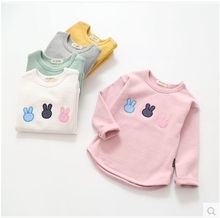 Long Sleeved T-shirt 2016 New Spring Cotton Embroidery Girls Children’s baby boy Kid Cartoon Rabbit Shirt Clothing 1603
