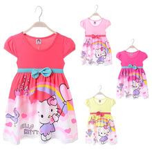 New style 2016 summer girls dress cute short sleeve hello kitty baby girl princess dresses children costumes D449