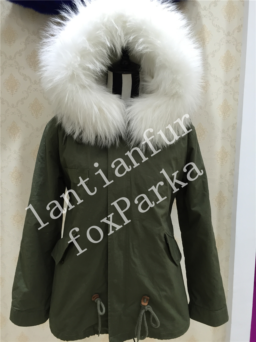 New Womens Ladies raccoon Fur Hooded Jacket Warm Winter Zip Up Fur Parka Coat Outerwear Fox Fur Lining