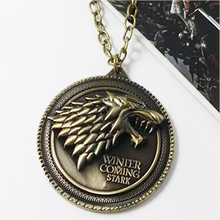 2015 Movie necklace HBO Game of Thrones House Stark Winter Is Coming Bronze 2″ Metal pendant