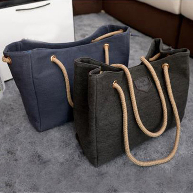 Hot Sale Canvas Handbags Personality Contracted Large Bag Single Or Double Rope Shoulder Bags For font