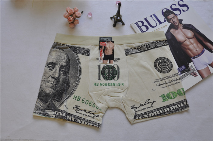 3891 Free Shipping Hot Sale USD EURO Print Cotton Men Boxers Underwear