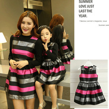 Spring Autumn Fashion Strip Mother And Daughter Dresses Women Vest Dresses Baby Girl Lovely Dresses Matching Family Clothing