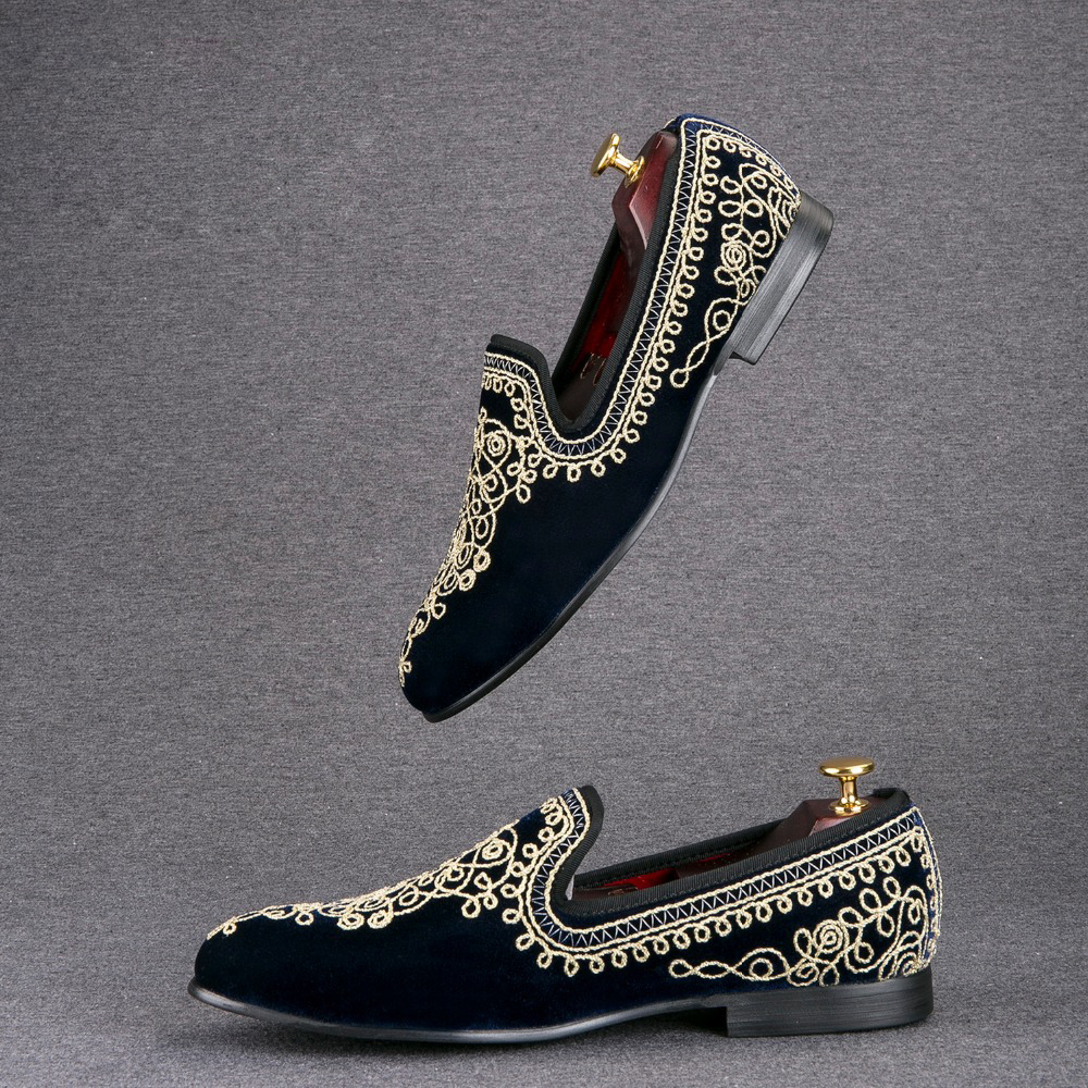 Luxurious Handmade Embroidered Motif Paisley Men Velvet Loafer Slippers Men Wedding and Party shoe Size 6-13 Free Shipping