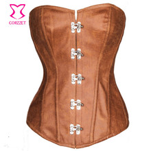 Corselet Overbust Plus Size Steel Boned Brown Leather Corset Steampunk Gothic Corsets And Bustiers Sexy Korsett For Women 6XL
