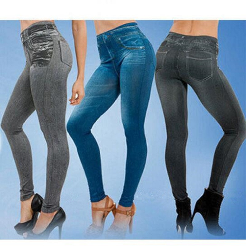 Jeans Leggings Print Women Leggings Denim Skinny Winter Legging Pants Pockets Slim Legins Jeggings KZ13