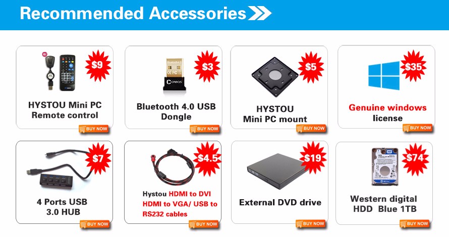 HYSTOU Mini PC Accessories Purchase Link for Windows License Code Remote Control Cables Etc