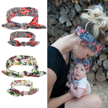 2Pcs/Set Mom and Me Boho Turban Headband Top Knotted Bunny Ears Elastic Bowknot Matching Headband Baby and Mommy Headwrap Gifts