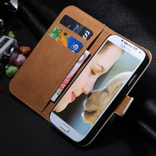Luxury Retro Real Genuine Leather Wallet Case for Samsung Galaxy SIV Mini i9190 Stand Flip Phone