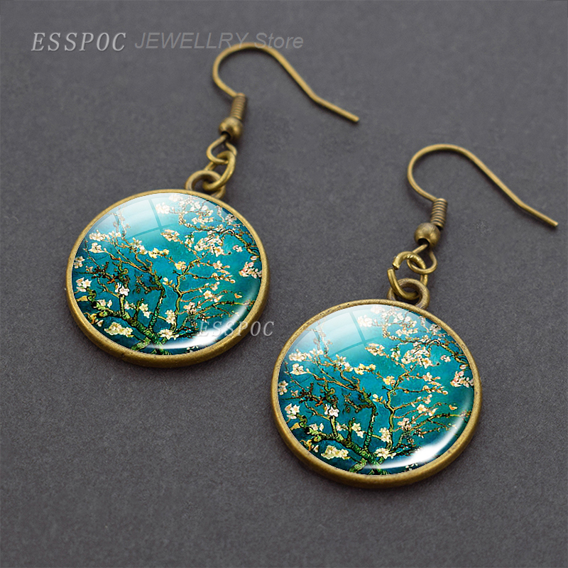 Popular 2019 Painting The Starry Night Ear Studs Stud Earrings Van Gogh Sunflowers Round Classic Jewelry Creative