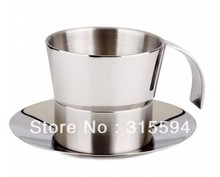Hot selling!! High quality Double Wall Stainless Steel Coffee Cup & Saucer