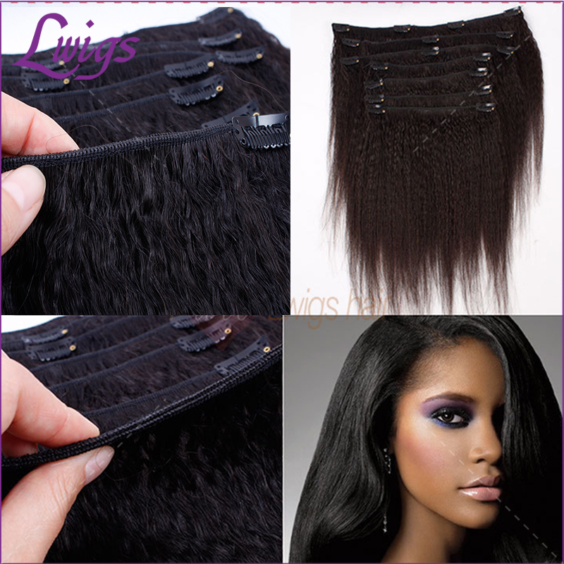 Kinky Straight Clip In Hair Extensions Brazilian Virgin Human Hair Clip