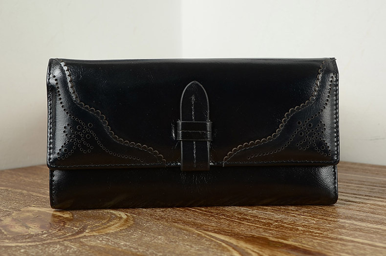 Imported Grain Leather Korea Style Burnished Leather Women's Long