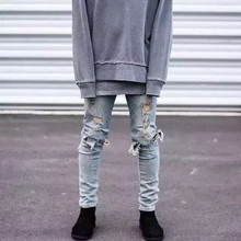 kanye west represent mens european clothing slp men light blue/black designer rock star destroyed ripped skinny distressed jeans