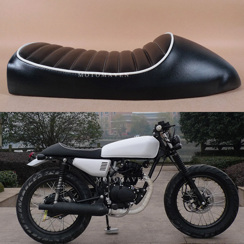 Free Shipping Factory Outle Cafe Racer Retro Refit hump seat cushion White trim motorcycle  Black seat cover cover seat bike