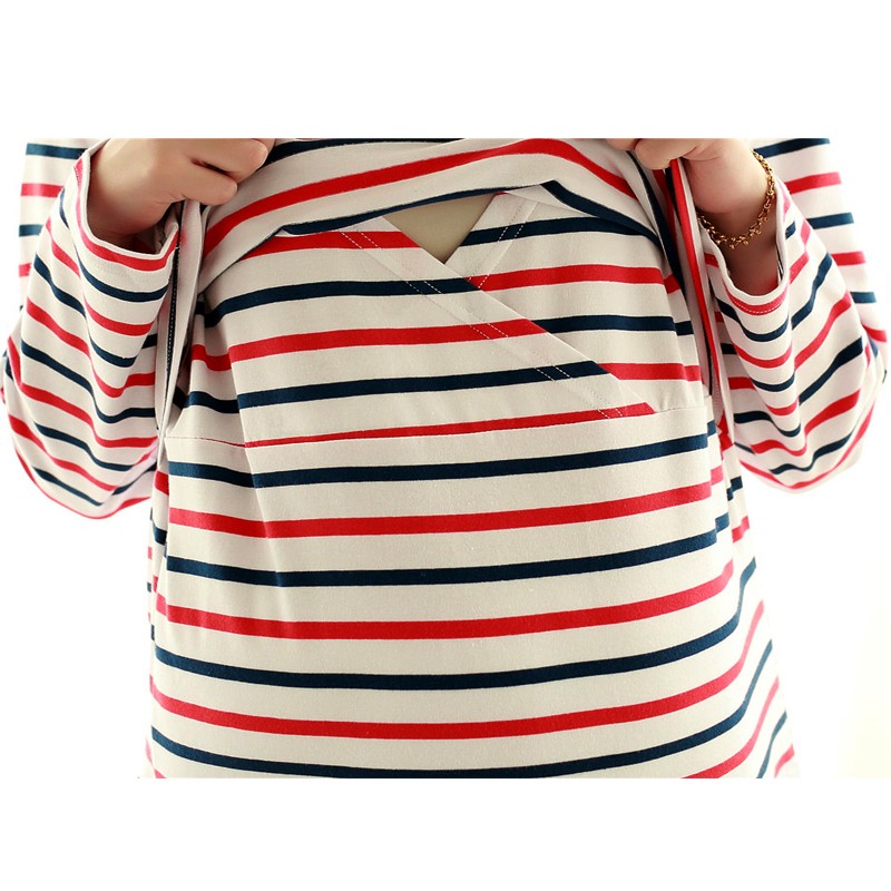 Striped Maternity wear T-shirts nursing dresses breast feeding sleepwear Clothing for breastfeeding women pajamas top suits home 33