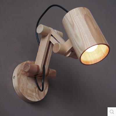 Nordic Modern Simple Wooden LED Wall Lamp Fixtures For Home Bedroom Adjustable Arm Arandela ...